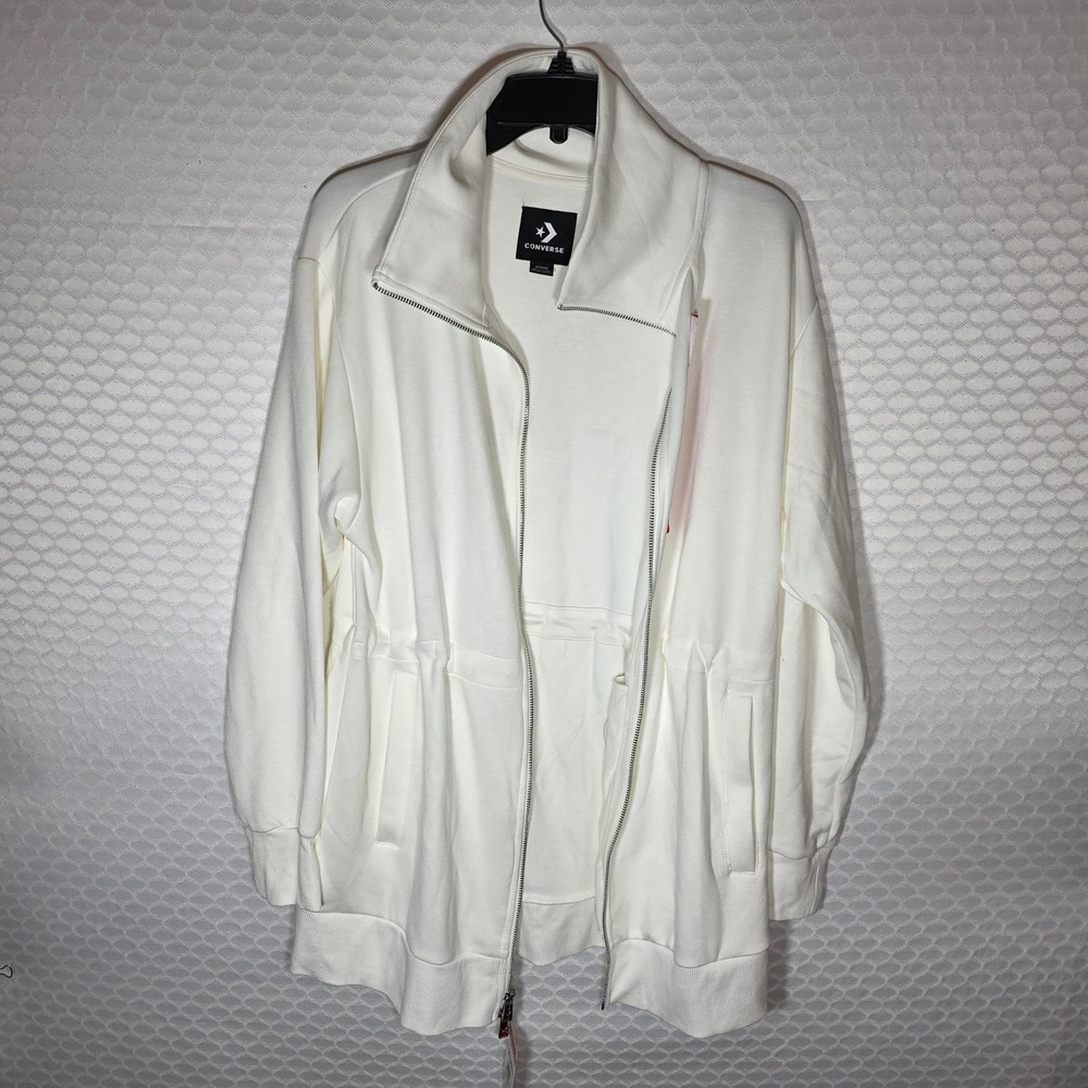 Converse Womens White Full Zip Cinch Waist Mock Neck Jacket size M NWT